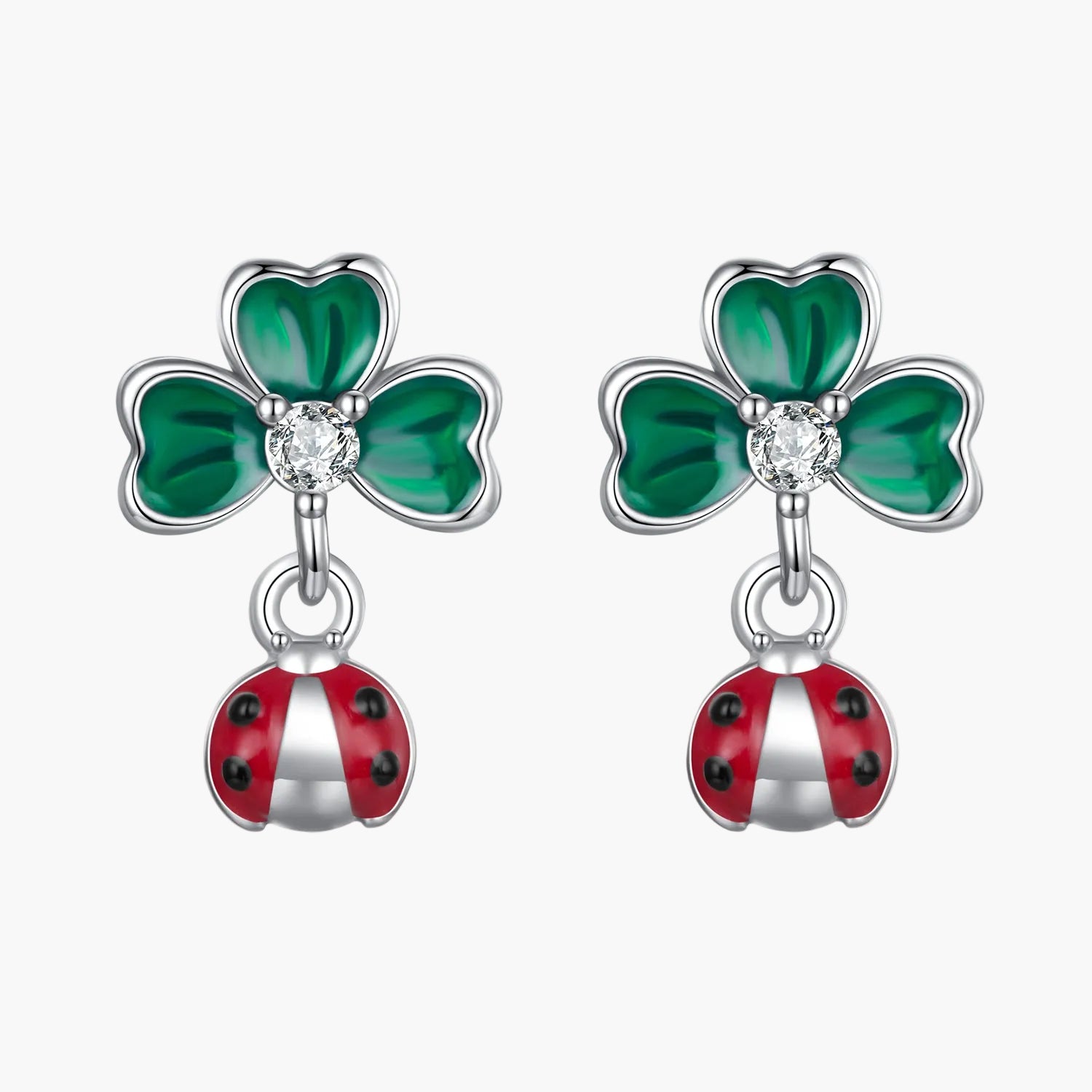 Sylvory 925 Sterling Silver Leaf Ladybug Studs Main image
