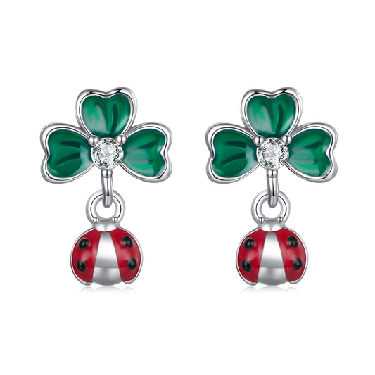 Sylvory 925 Sterling Silver Leaf Ladybug Studs
