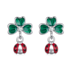 Sylvory 925 Sterling Silver Leaf Ladybug Studs