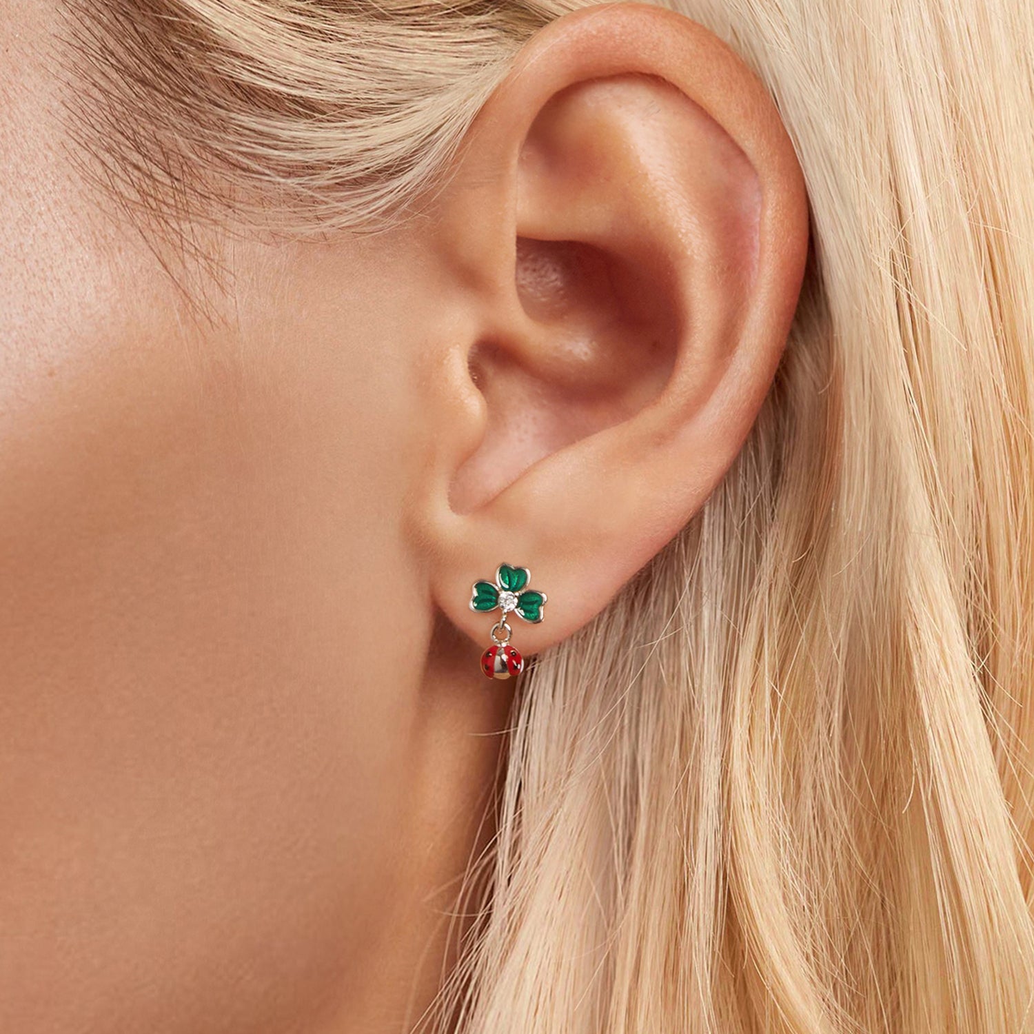 Silver Leaf Ladybug Studs Secondary image