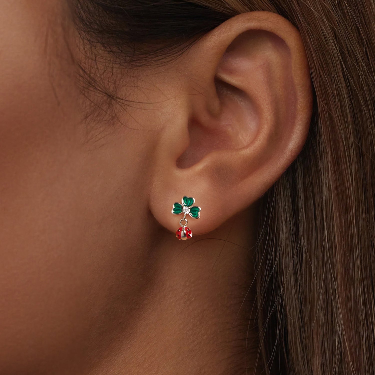 Sylvory 925 Sterling Silver Leaf Ladybug Studs