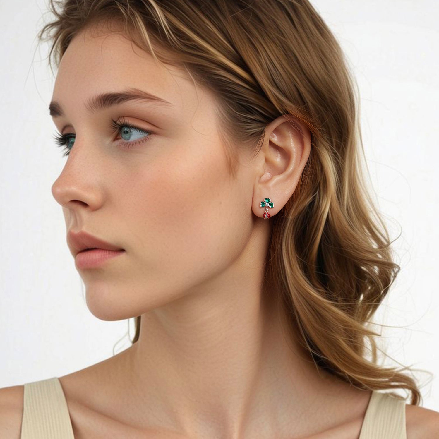 Sylvory 925 Sterling Silver Leaf Ladybug Studs