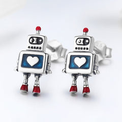 Sylvory 925 Sterling Silver Heartbot Studs