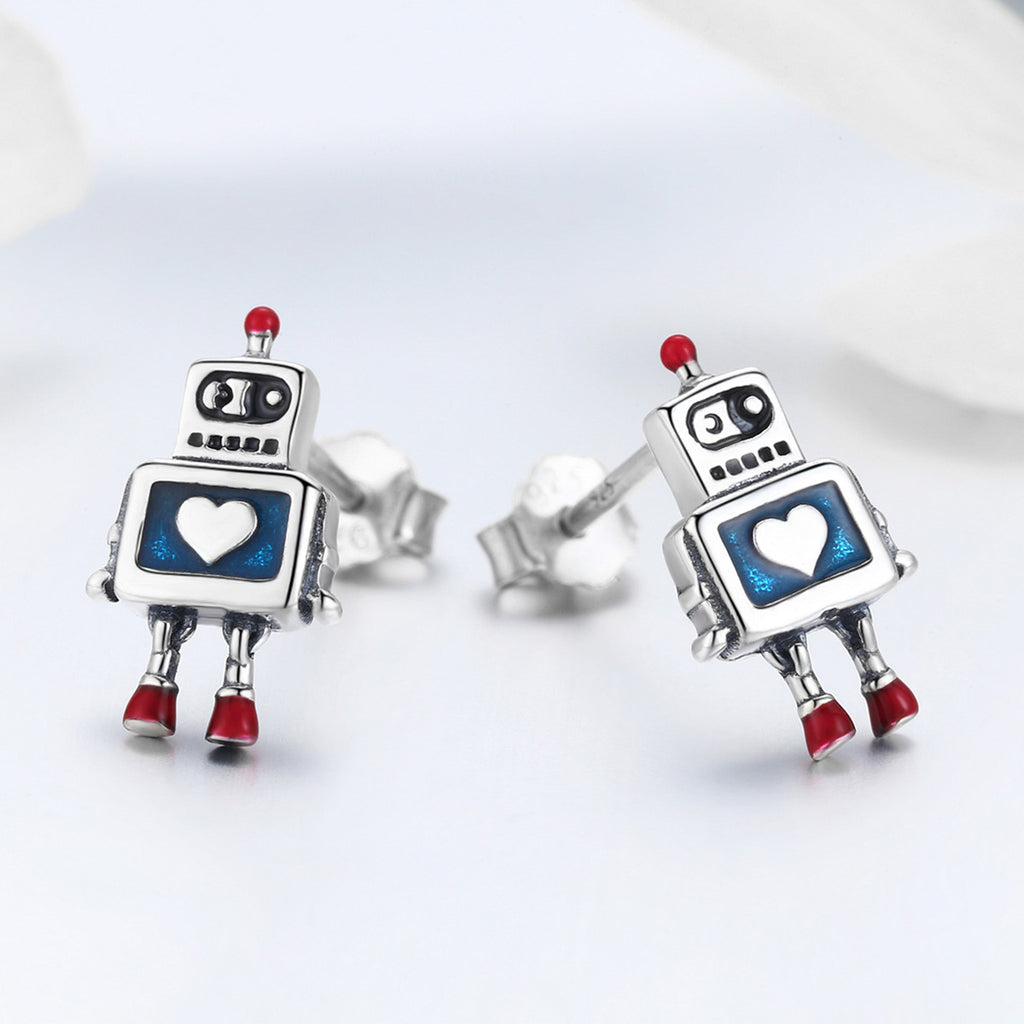 Sylvory 925 Sterling Silver Heartbot Studs