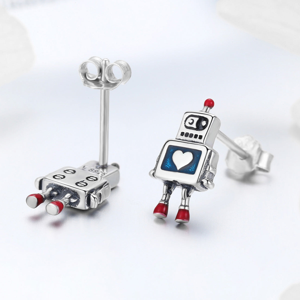 Sylvory 925 Sterling Silver Heartbot Studs