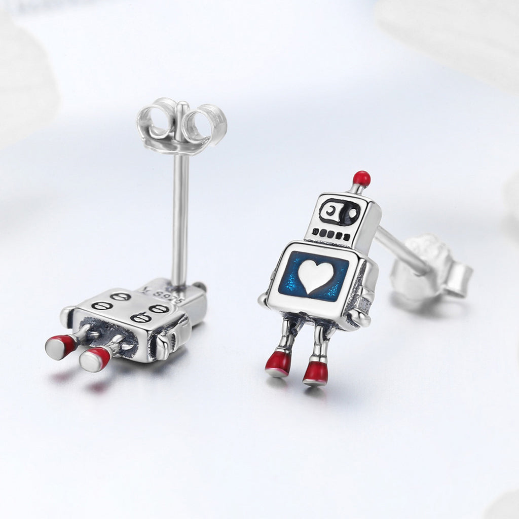 Sylvory 925 Sterling Silver Heartbot Studs