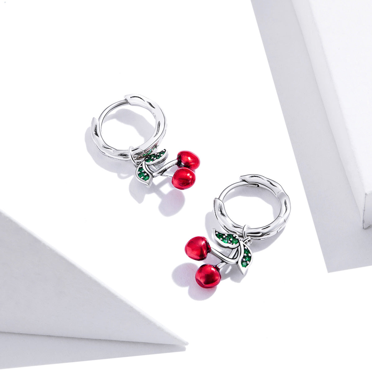 Sylvory 925 Sterling Silver Sweet Cherry Hoops