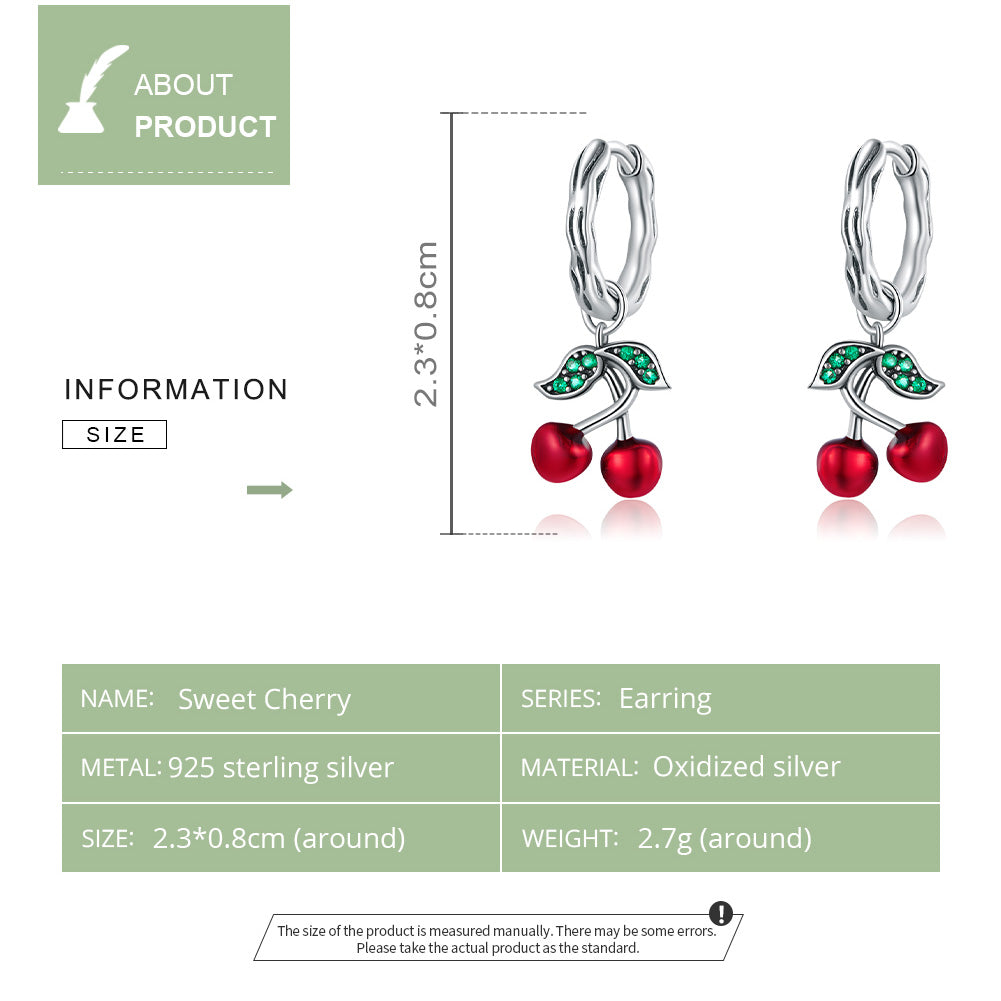 Sylvory 925 Sterling Silver Sweet Cherry Hoops