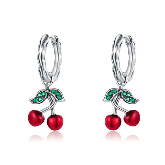 Sylvory 925 Sterling Silver Sweet Cherry Hoops