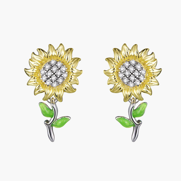 Silver Sunflower Studs in 925 Sterling Silver by Sylvory