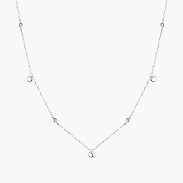 Silver Heart Cascade Necklace in 925 Sterling Silver by Sylvory