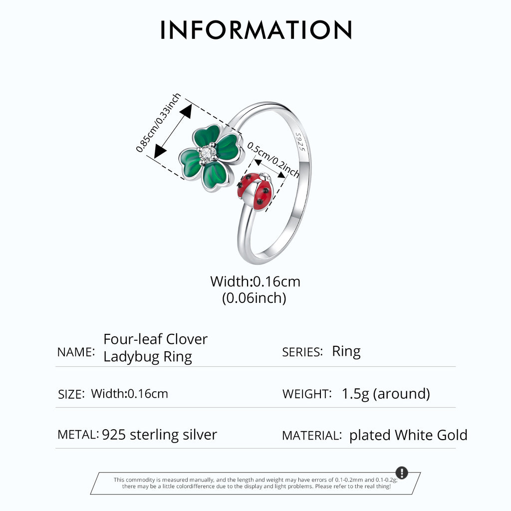 Sylvory 925 Sterling Silver Lucky Leaf Ladybug Ring