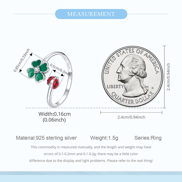Sylvory 925 Sterling Silver Lucky Leaf Ladybug Ring