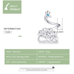 Sylvory 925 Sterling Silver Peacock Pride Ring