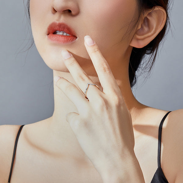 Silver V-Crescent Ring