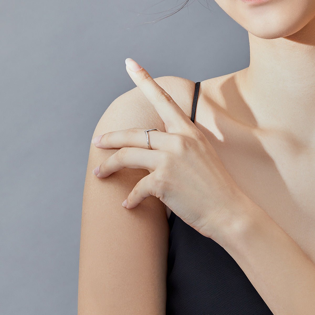 Silver V-Crescent Ring