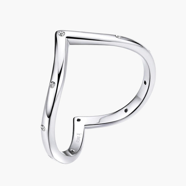 Silver V-Crescent Ring in 925 Sterling Silver by Sylvory