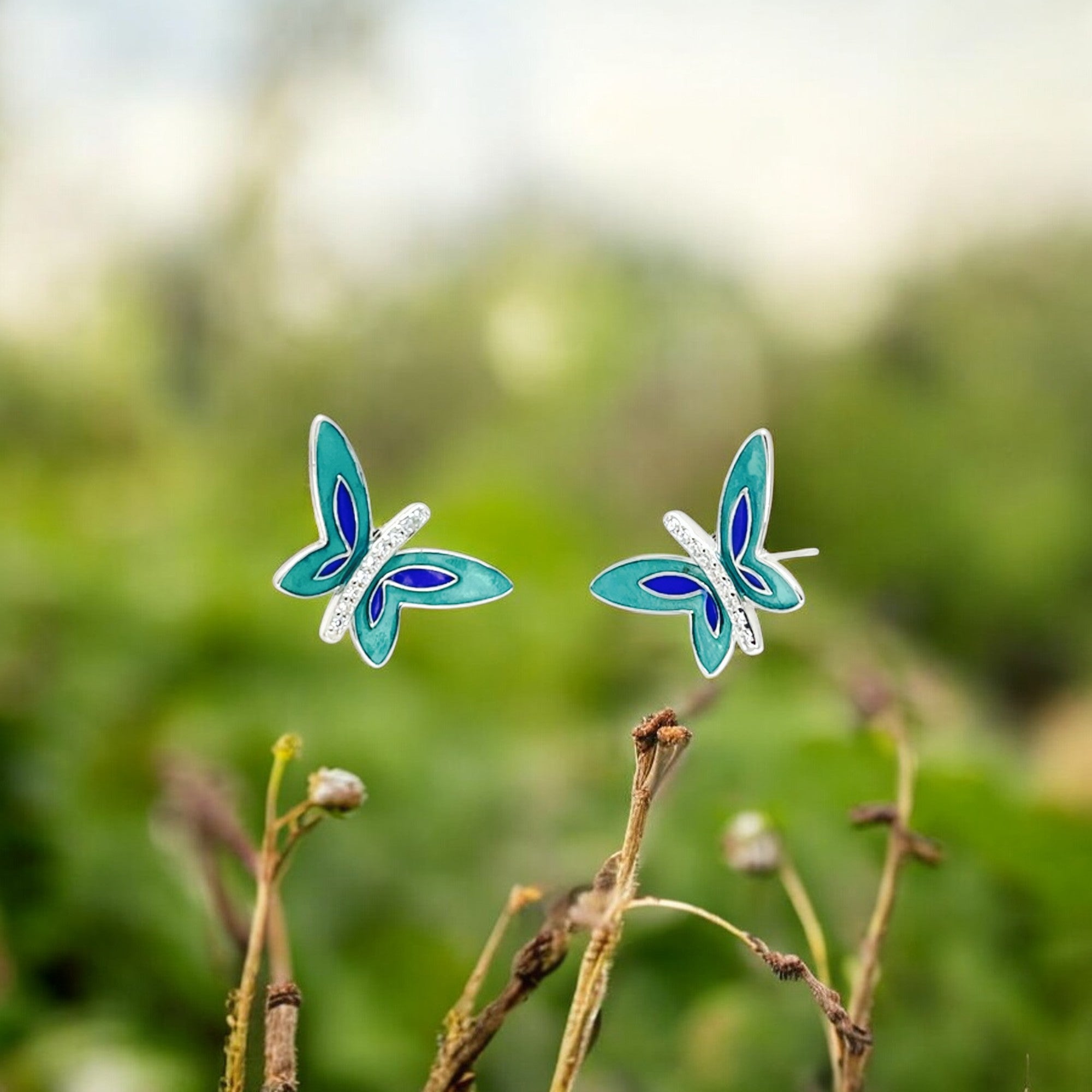 Sylvory 925 Sterling Silver Colourful Butterfly Studs