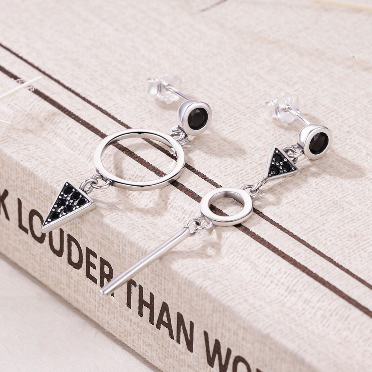 Sylvory 925 Sterling Silver Midnight Geometry Earring