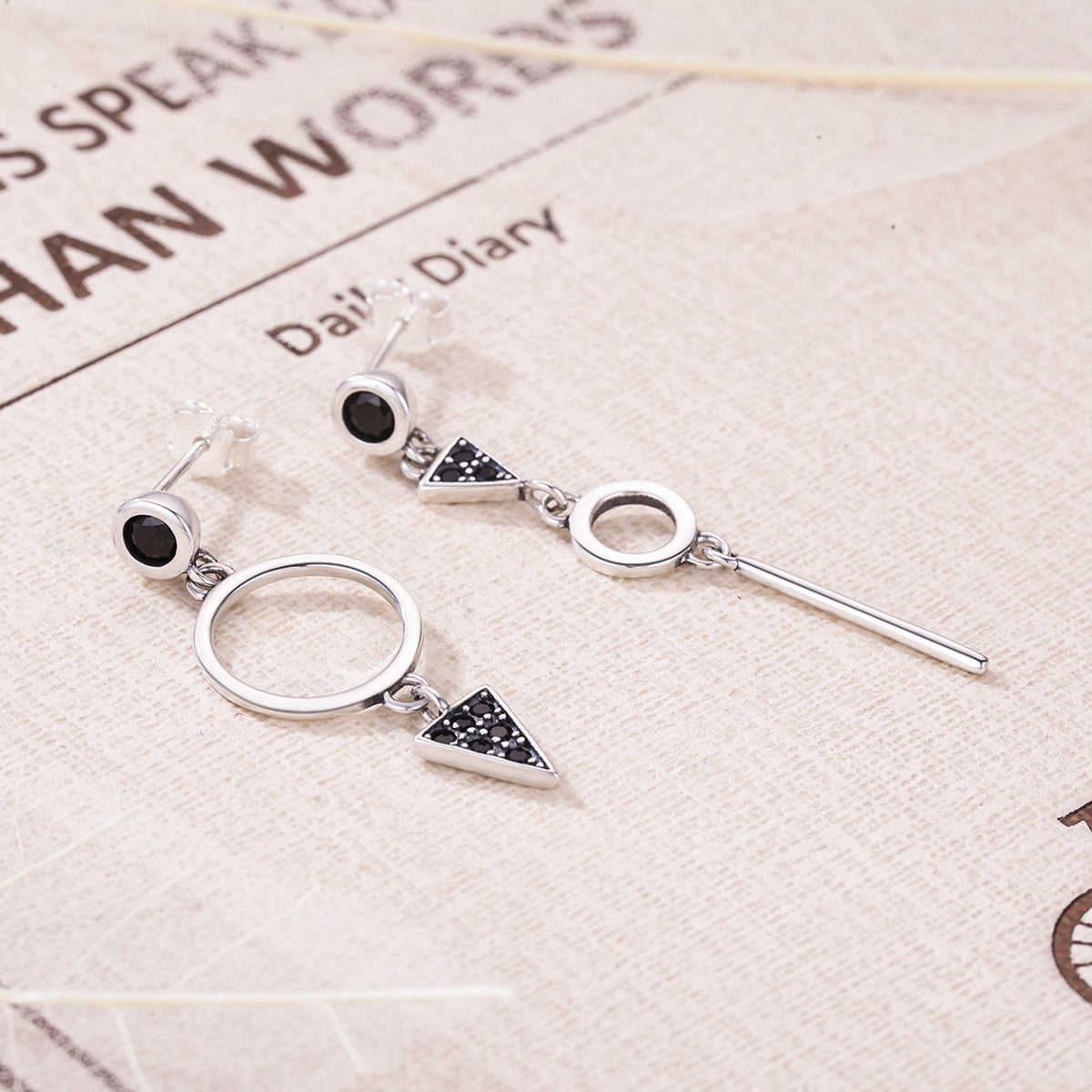 Sylvory 925 Sterling Silver Midnight Geometry Earring