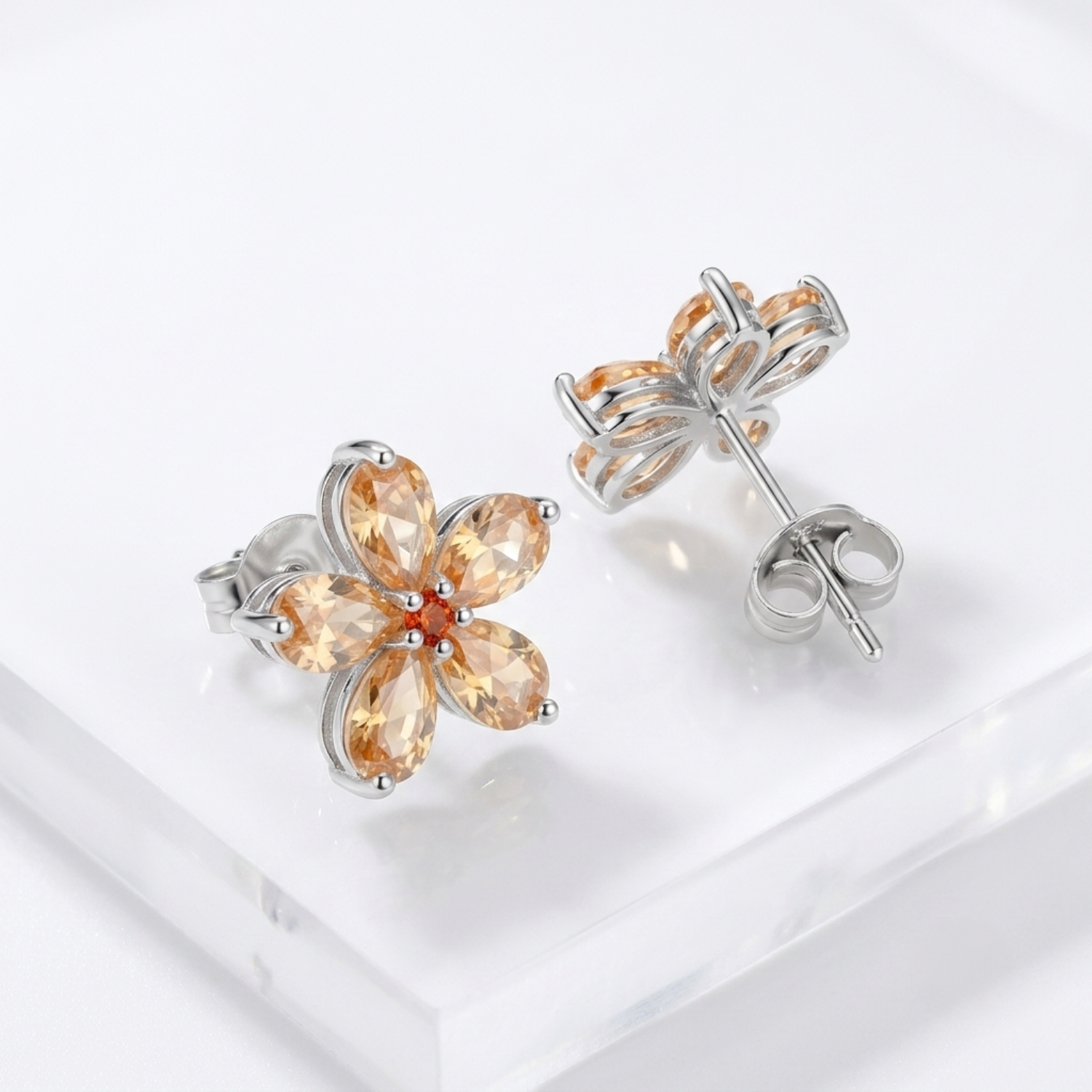 Silver Champagne Blossom Stud Earrings