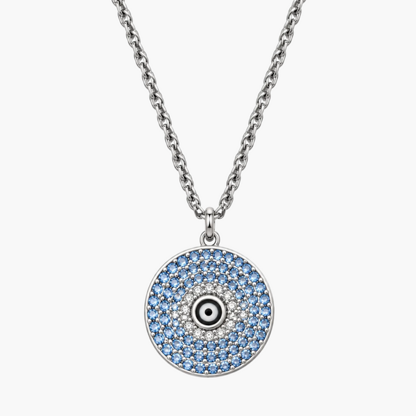 Silver Blue Crystal Evil Eye Pendant