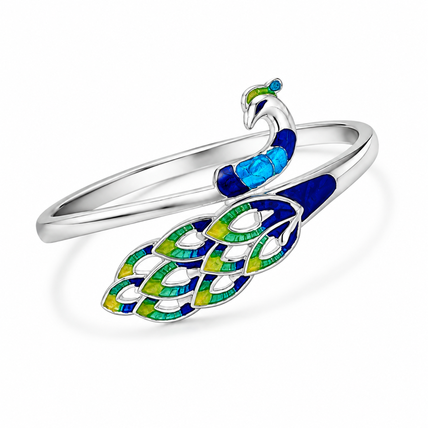 Silver Royal Peacock Enamel Bangle