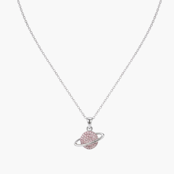Silver Pink Planet Necklace