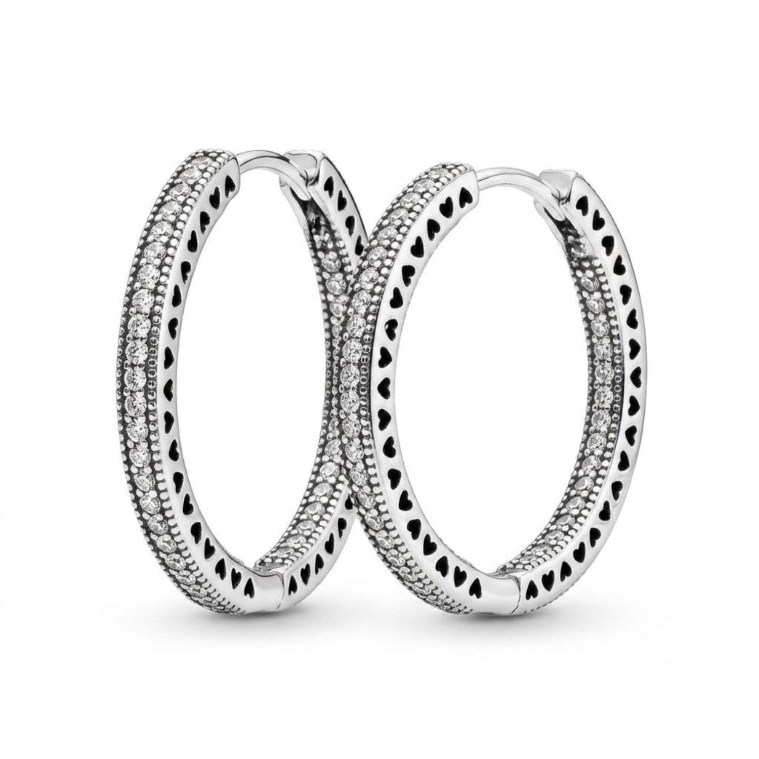 Silver Heartline Crystal Hoop Earrings
