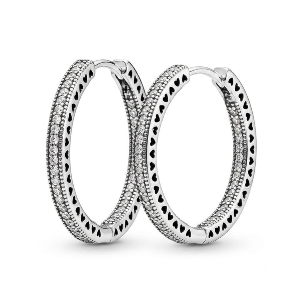 Silver Heartline Crystal Hoop Earrings