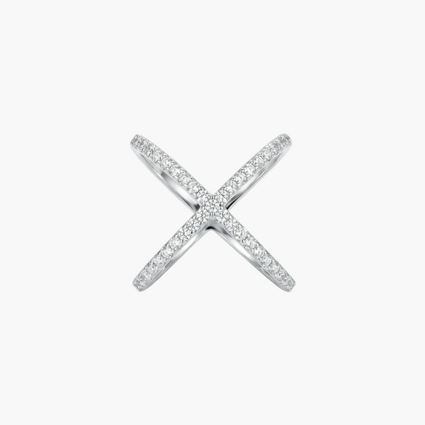 Silver Criss-Cross Pave Ring in 925 Sterling Silver by Sylvory