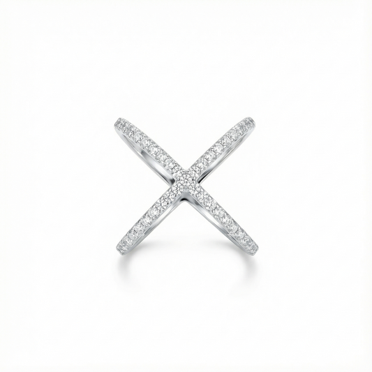 Silver Criss-Cross Pave Ring