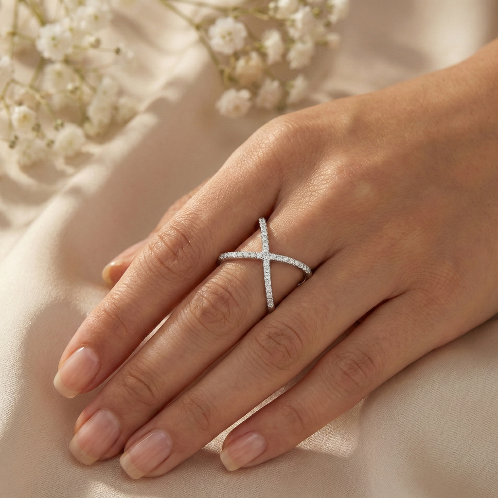 Silver Criss-Cross Pave Ring