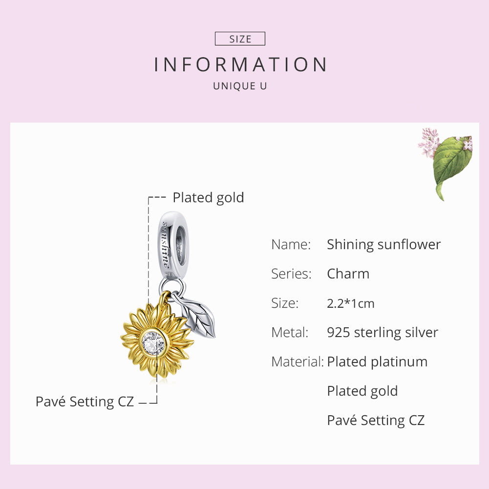 Sylvory 925 Sterling Silver Radiant Sunflower Charm