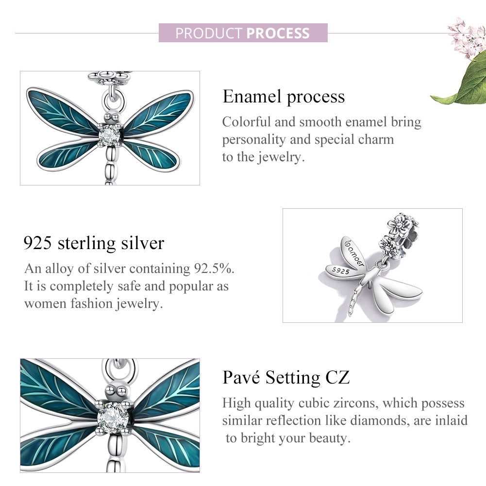 Sylvory 925 Sterling Silver Driftwood Dragonfly Charm