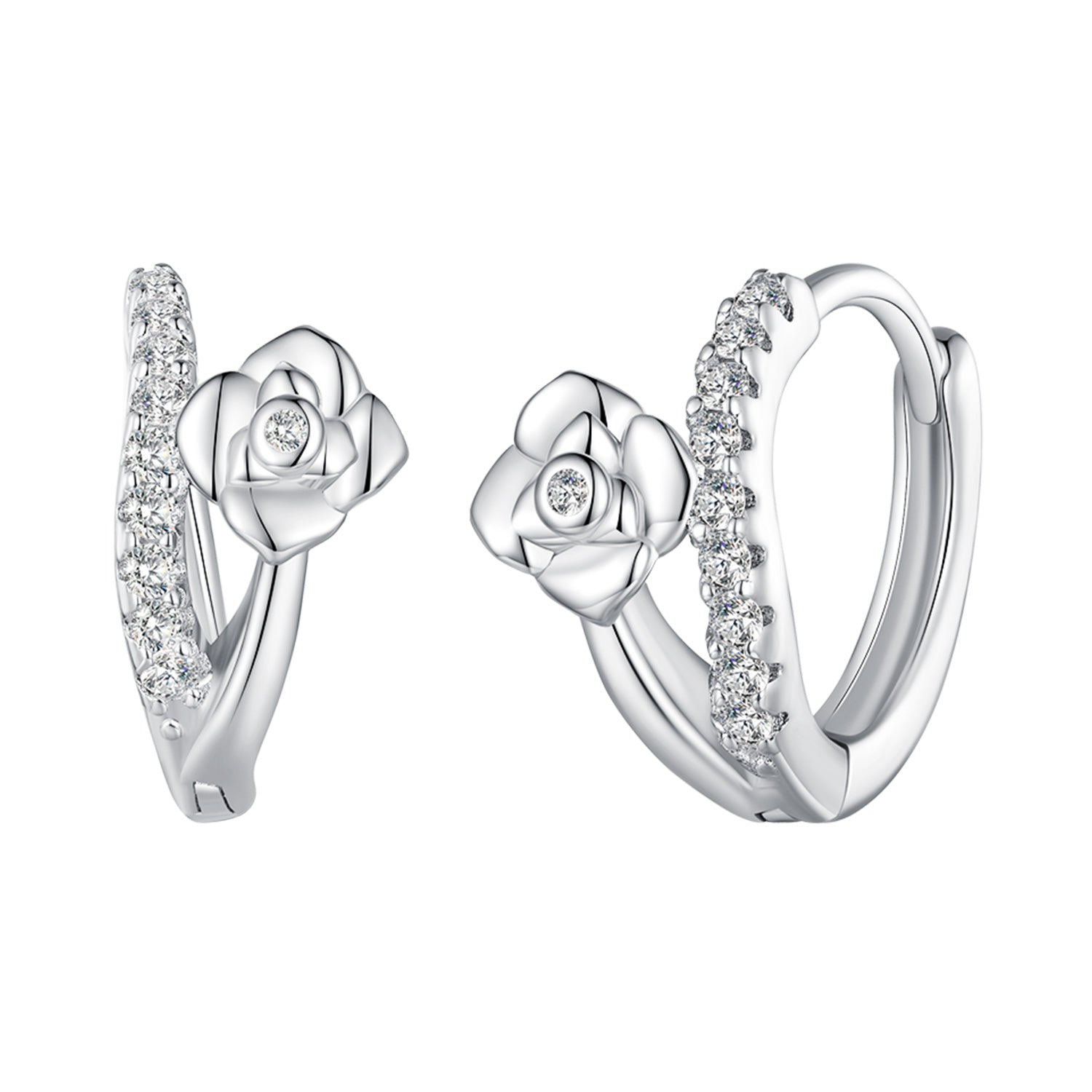 Sylvory 925 Sterling Silver Sprouting Petals Huggie Hoops