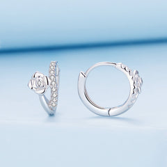 Sylvory 925 Sterling Silver Sprouting Petals Huggie Hoops