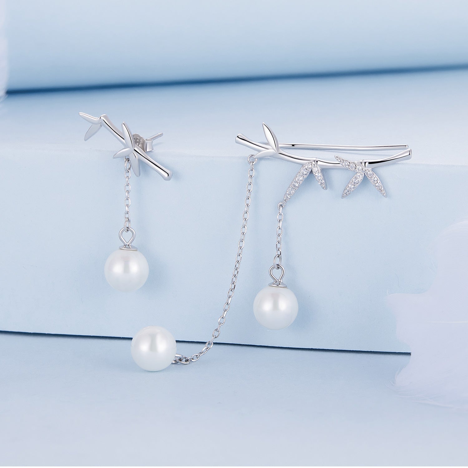 Sylvory 925 Sterling Silver Pearl Adorned Branches Earrings