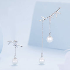 Sylvory 925 Sterling Silver Pearl Adorned Branches Earrings