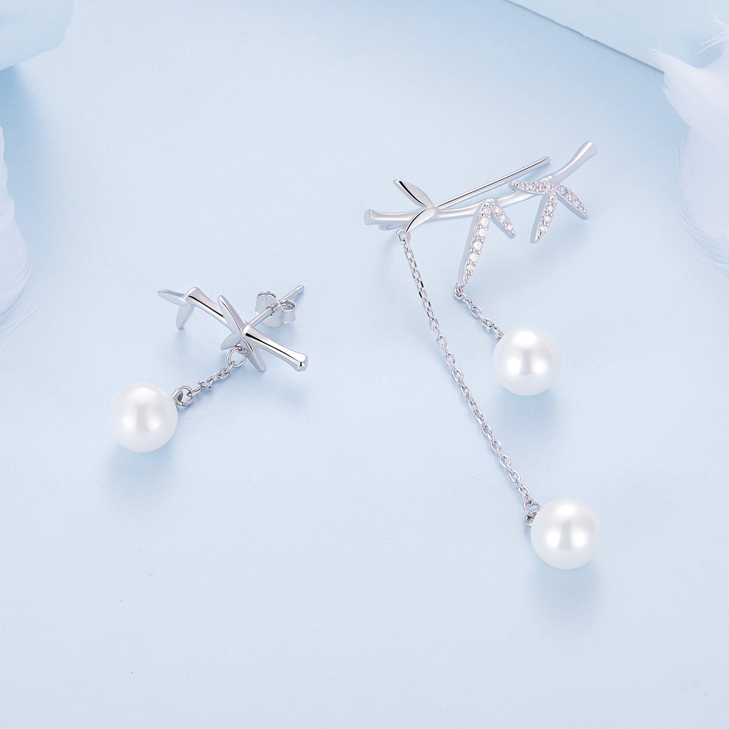 Sylvory 925 Sterling Silver Pearl Adorned Branches Earrings