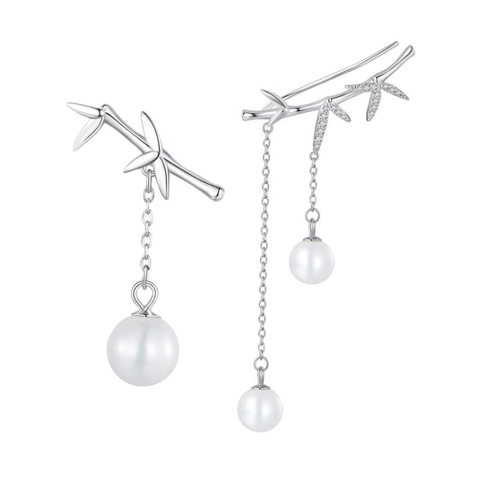 Sylvory 925 Sterling Silver Pearl Adorned Branches Earrings