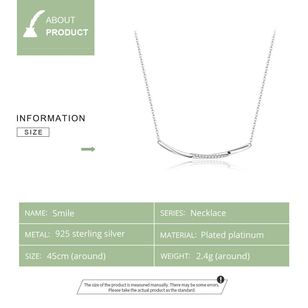 Sylvory 925 Sterling Silver Smiling Curve Necklace