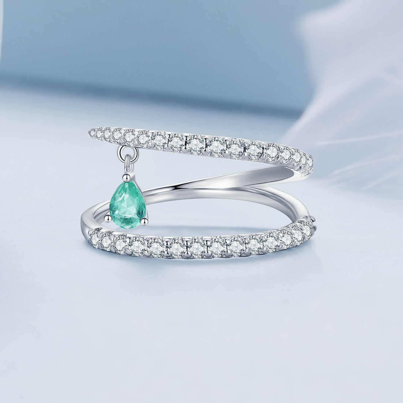 Sylvory 925 Sterling Silver Emerald Cascade Ring