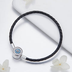 Sylvory 925 Sterling Silver Evil Eye Guardian Leather Charm Keeper Bracelet