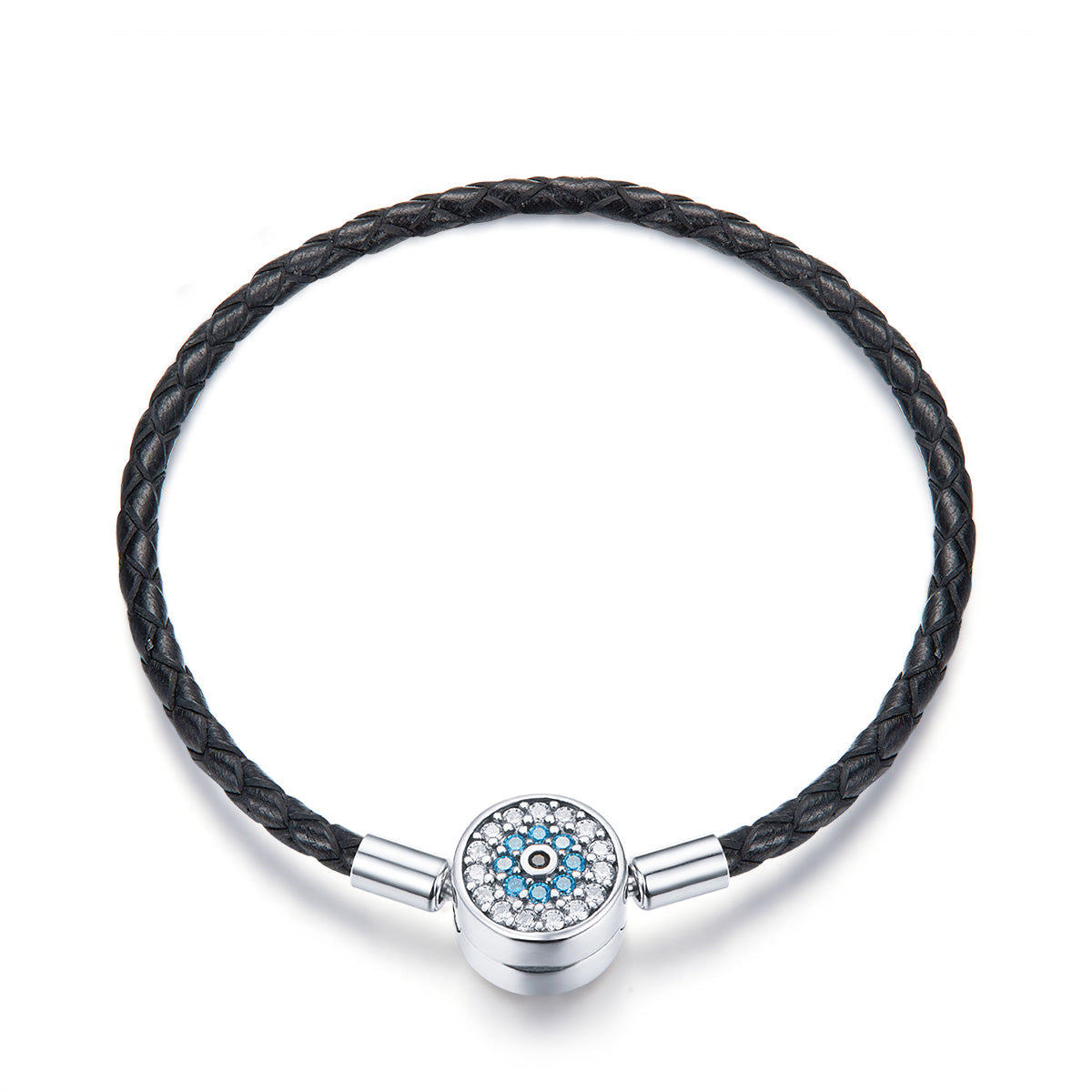 Sylvory 925 Sterling Silver Evil Eye Guardian Leather Charm Keeper Bracelet