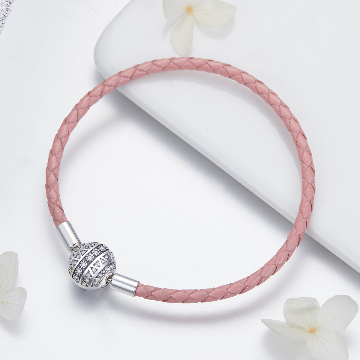 Sylvory 925 Sterling Silver Rose Leather Charm Keeper Bracelet