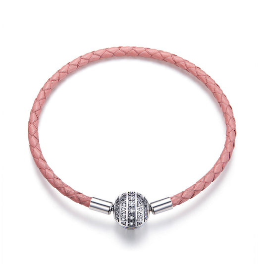 Sylvory 925 Sterling Silver Rose Leather Charm Keeper Bracelet