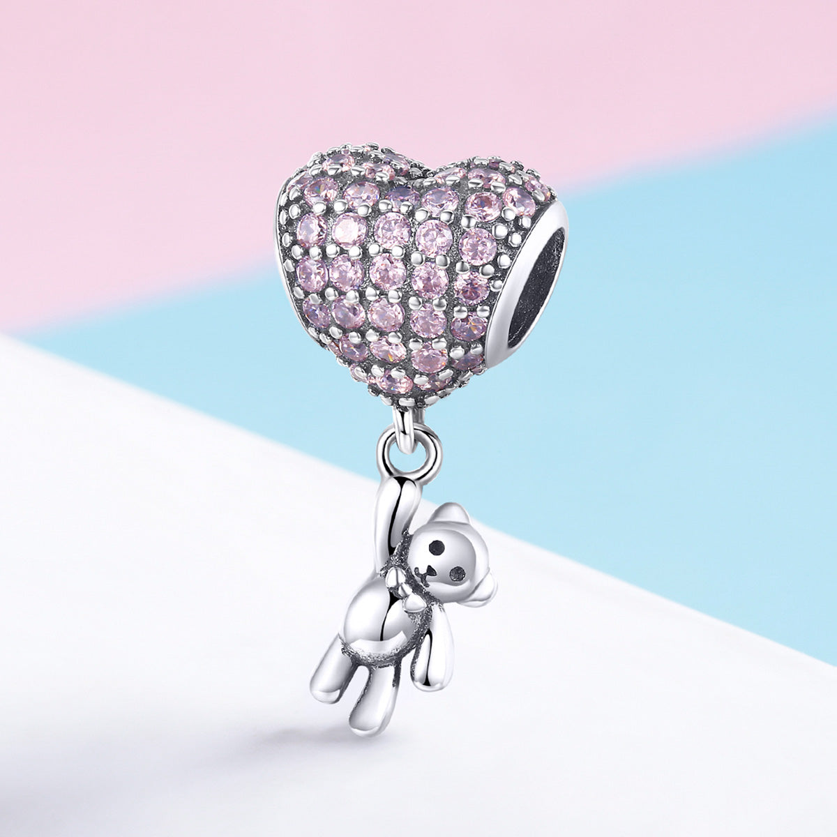 Sylvory 925 Sterling Silver Heartbound Bear Dangler Charm