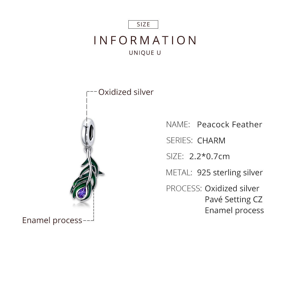 Sylvory 925 Sterling Silver Peacock's Pride Charm