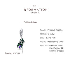 Sylvory 925 Sterling Silver Peacock's Pride Charm